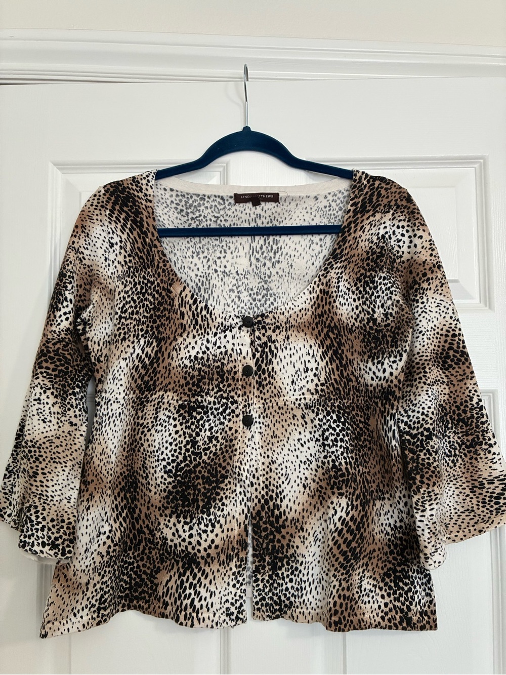 Animal Print Scoop Neck Sweater in Beige and Black